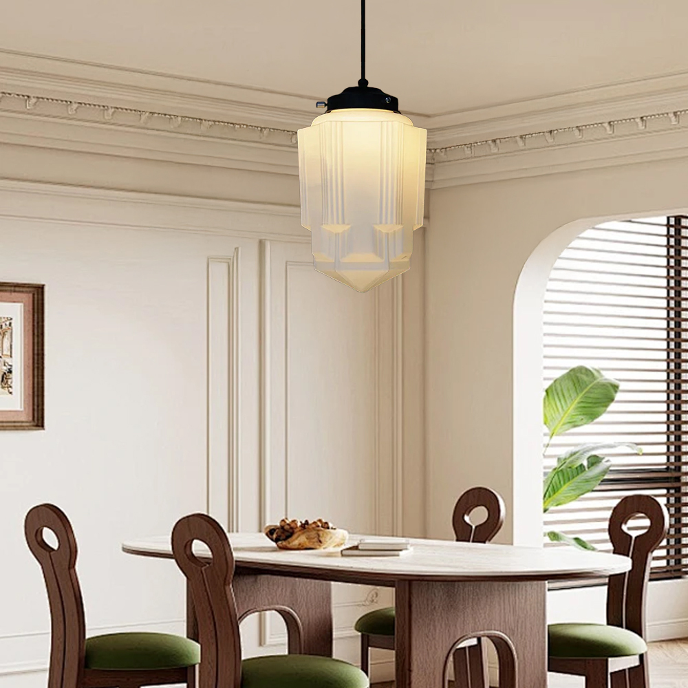 Vintage White Milk Glass Pendant Light