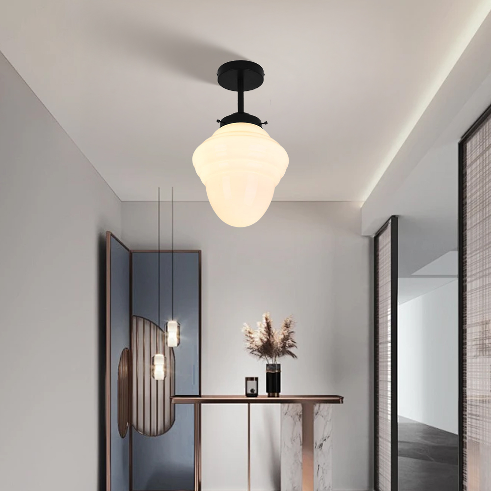 Vintage Glass White Flush Mount Ceiling Light For Bedroom