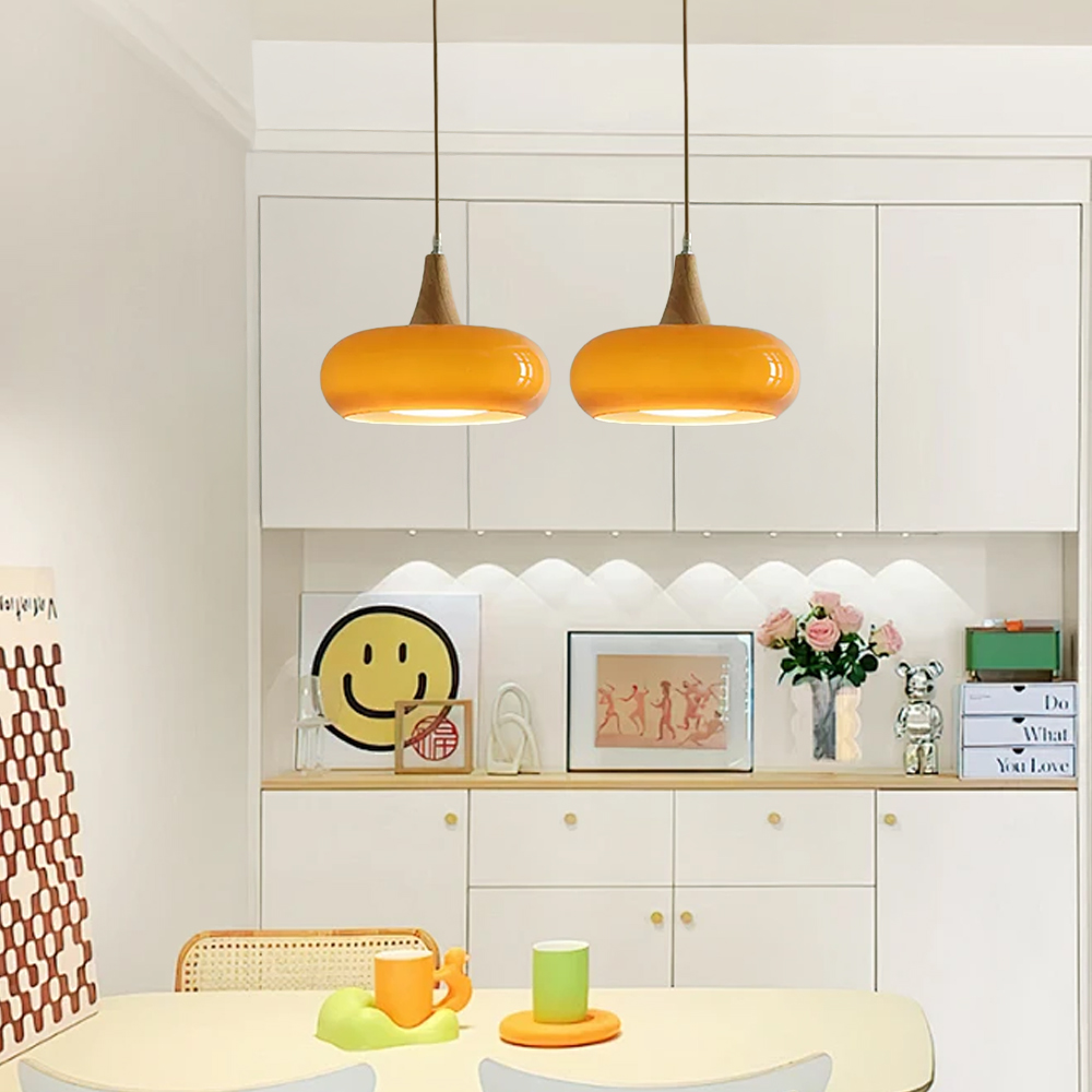 Kitchen Island Glass Round Orange Linear Pendant Light