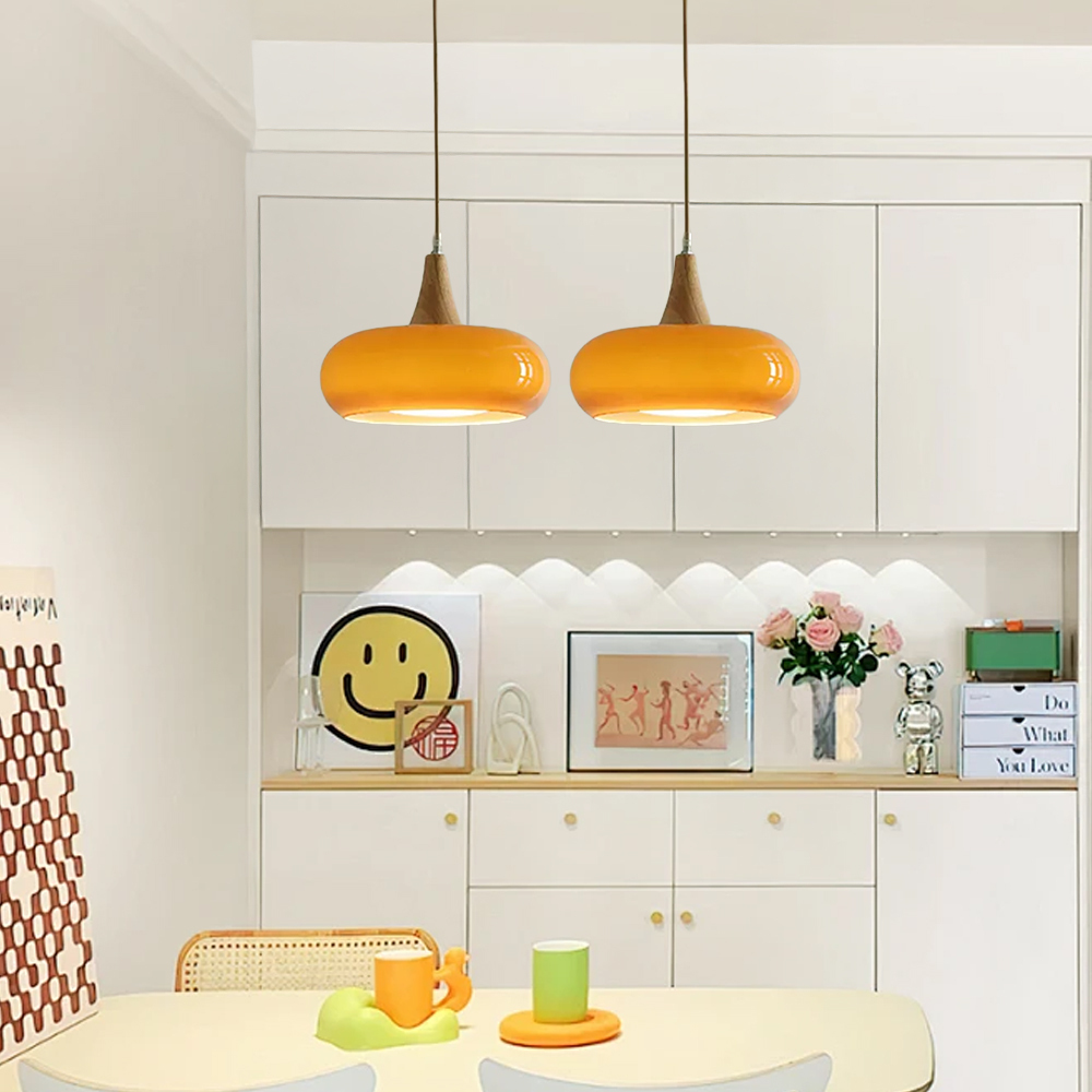 Kitchen Island Glass Round Orange Linear Pendant Light