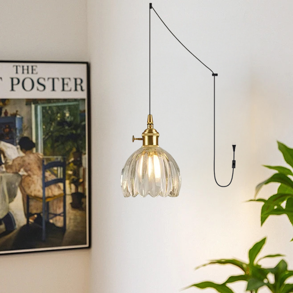 Retro Flower Glass Plug-in Pendant Light