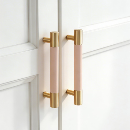 Brass Solid Leather Handmade Cabinet Pulls Dresser Knobs