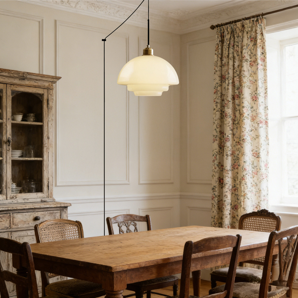 Mid Century Plug-in Milk White Glass Pendant Light