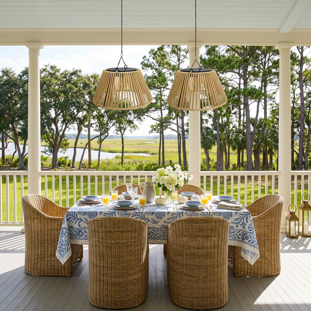 Rattan Waterproof Dual-Charged Solar Pendant Light