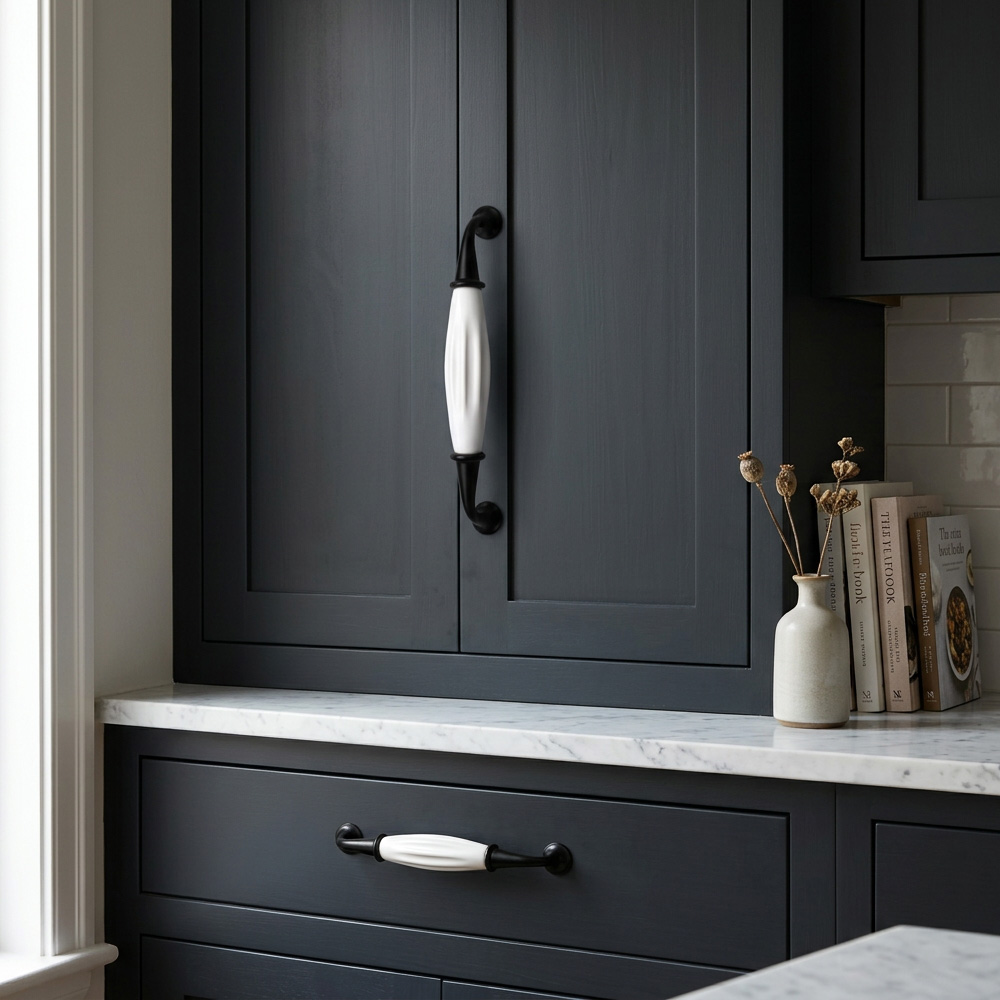 Solid Zinc Alloy Black & White Ceramic Cabinet Handle