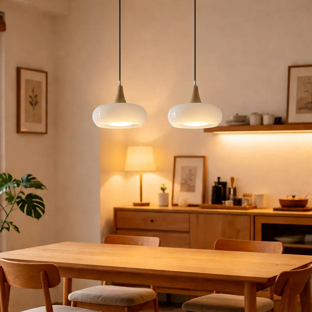 Nordic Minimalist Wood Cream Pendant Light for Bedrooms
