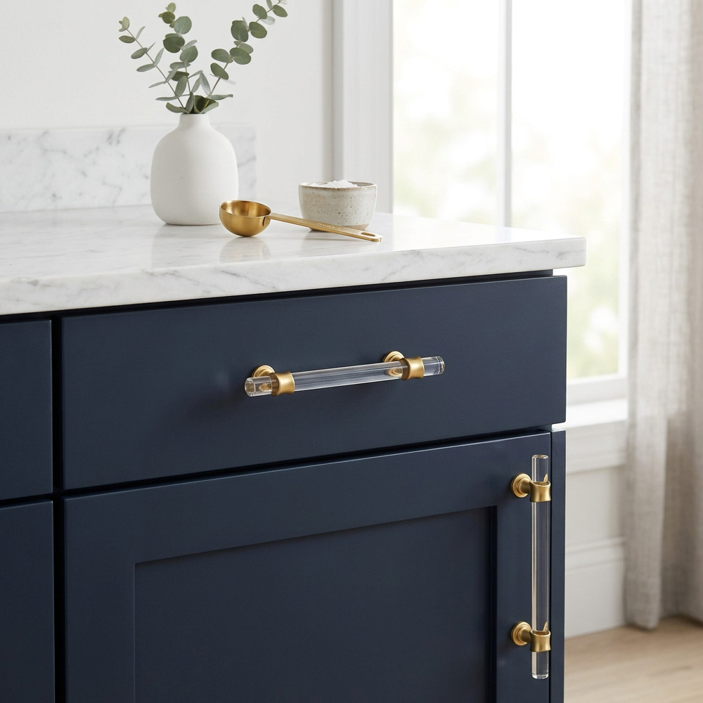 Clear Acrylic Solid Brass Base Drawer Pulls Cabinet Handles