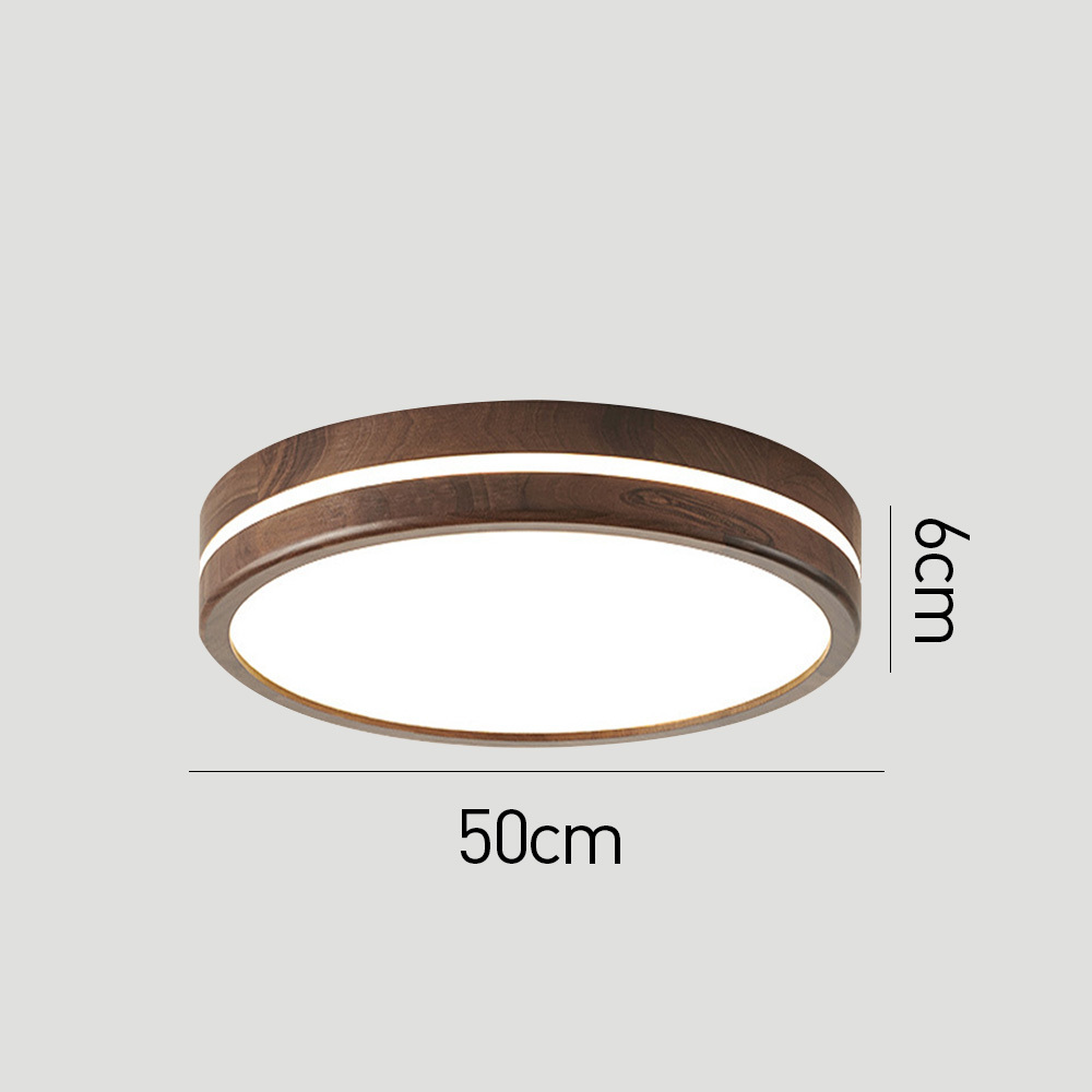 Minimalist Brown Round Wood LED Bedroom Ceiling Lamp