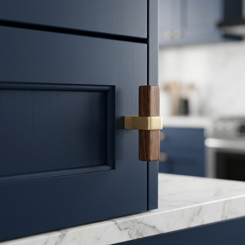 Square Wooden Brass Walnut Cabinet Handle Kitchen Drawer Pulls