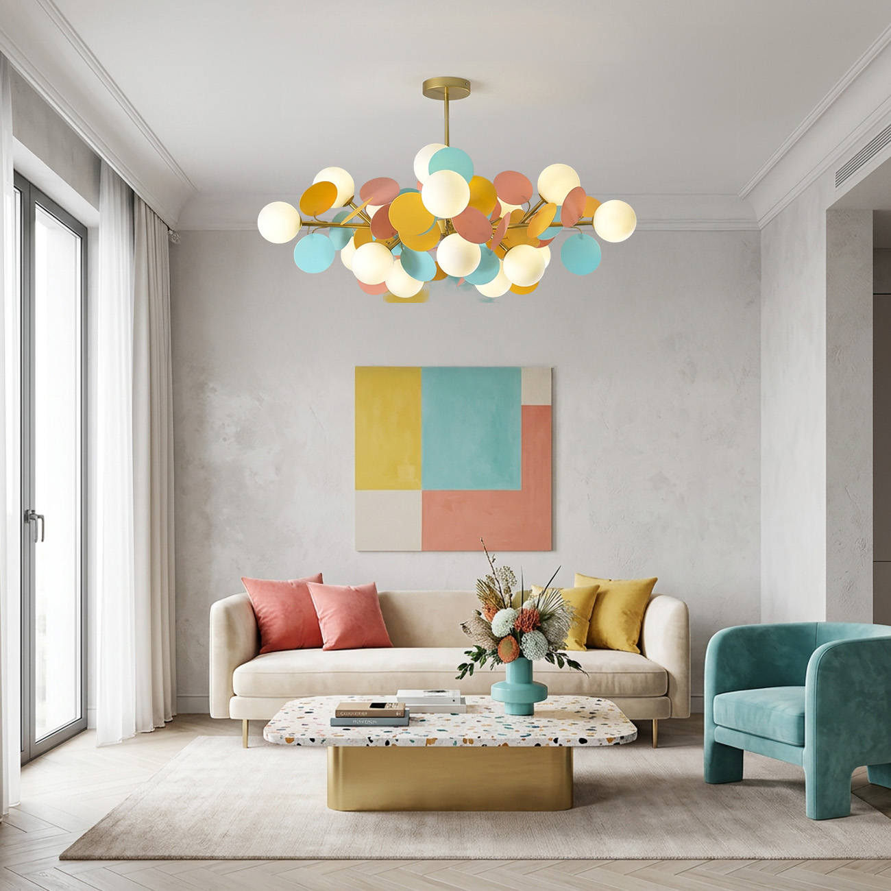Design Multicolored Flower Branch Chandelier for Living Room
