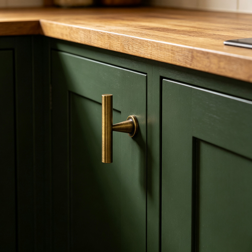 Warm Minimalist Brushed Brass Wood Cabinet Pulls
