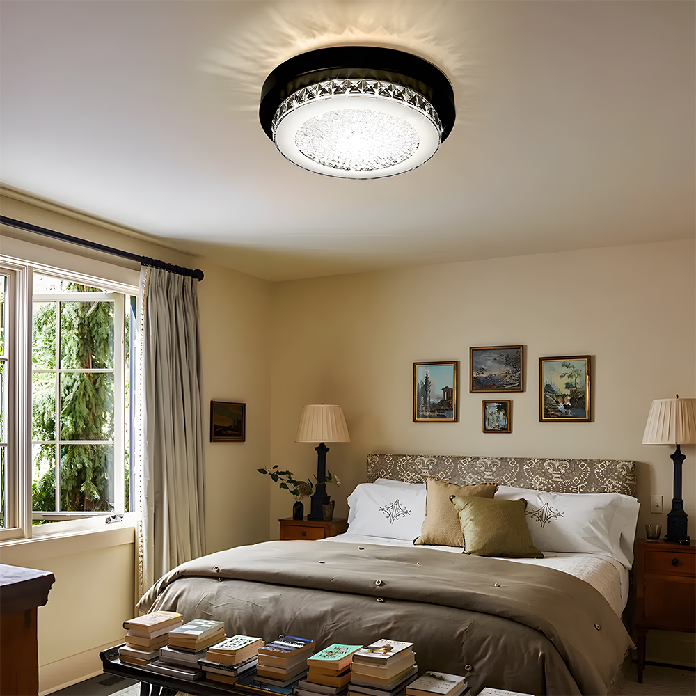 American Black Flush Mount Crystal Ceiling Light For Bedroom-9