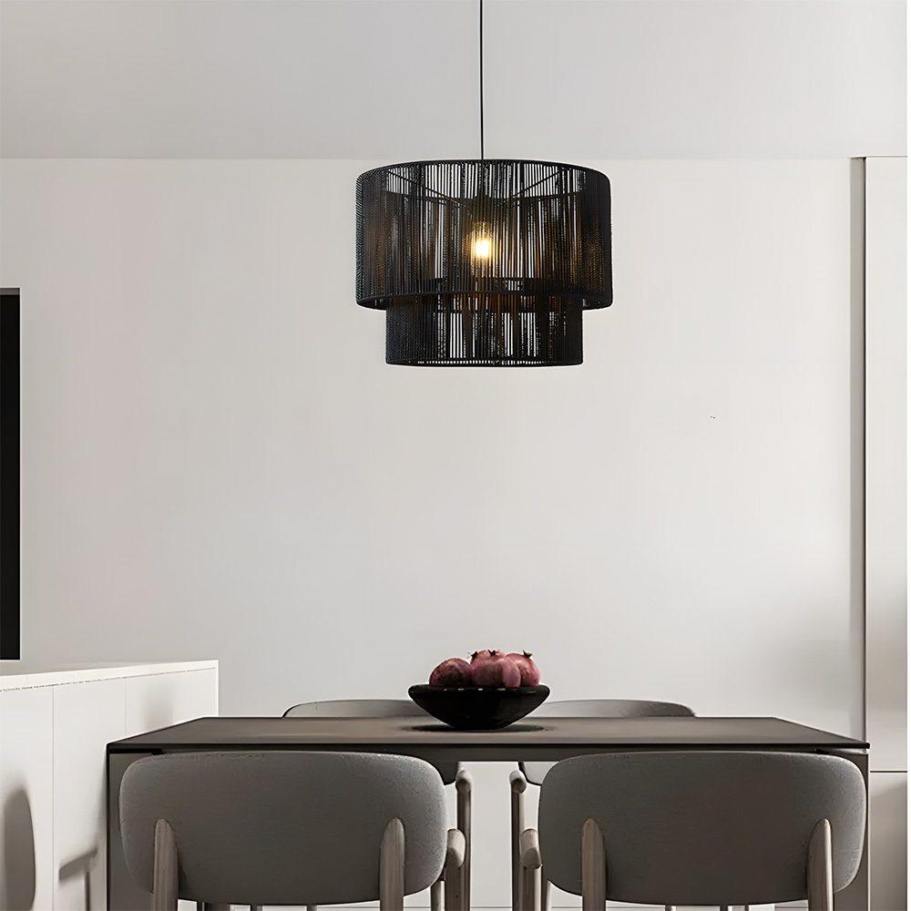 Rustic Industrial Pendant Light with Hemp Rope Iron Frame