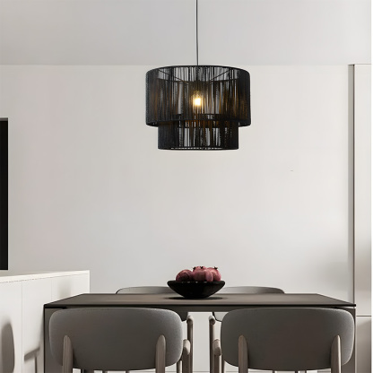 Rustic Industrial Pendant Light with Hemp Rope Iron Frame