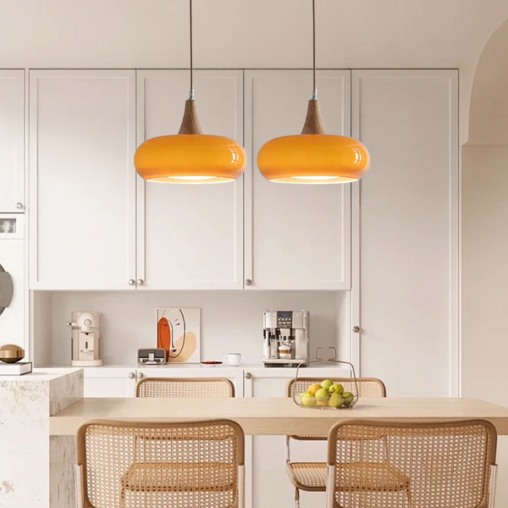Kitchen Island Glass Round Orange Linear Pendant Light