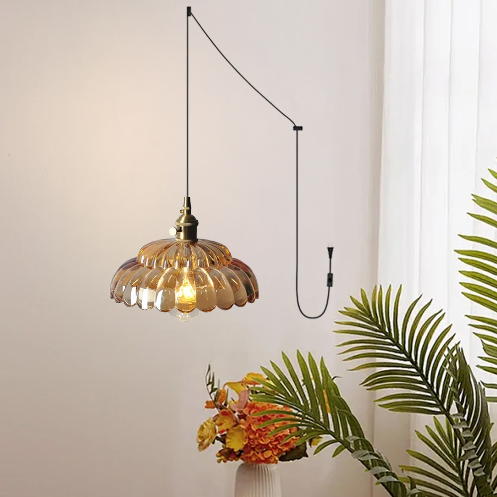 Vintage Plug-in Clear Petal Glass Pendant Light