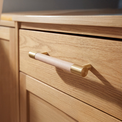 Brass Solid Leather Handmade Cabinet Pulls Dresser Knobs