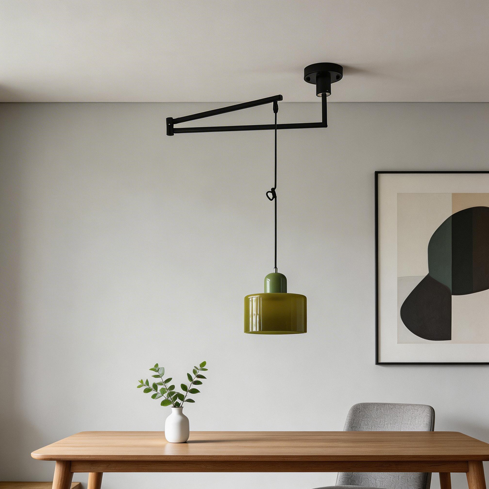 Modern Bauhaus Glass Adjustable Swing Arm Pendant Light