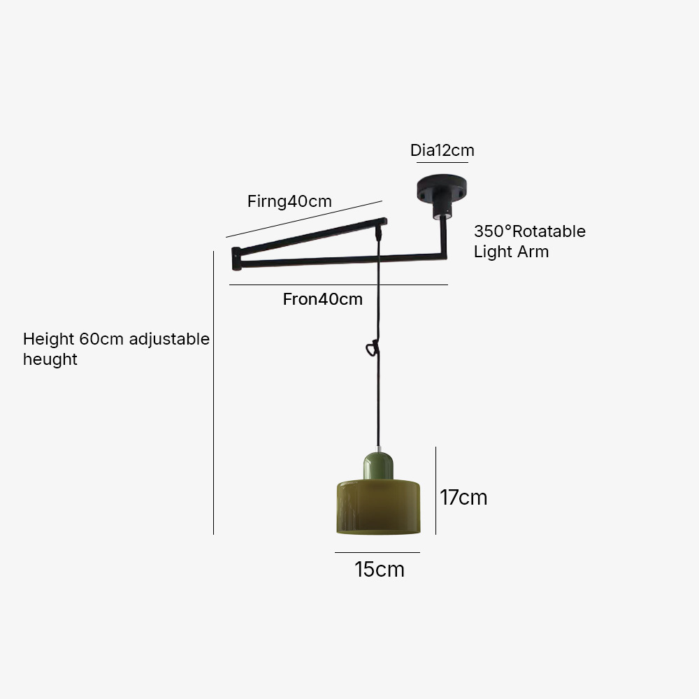 Modern Bauhaus Adjustable Black Swing Arm Pendant Light