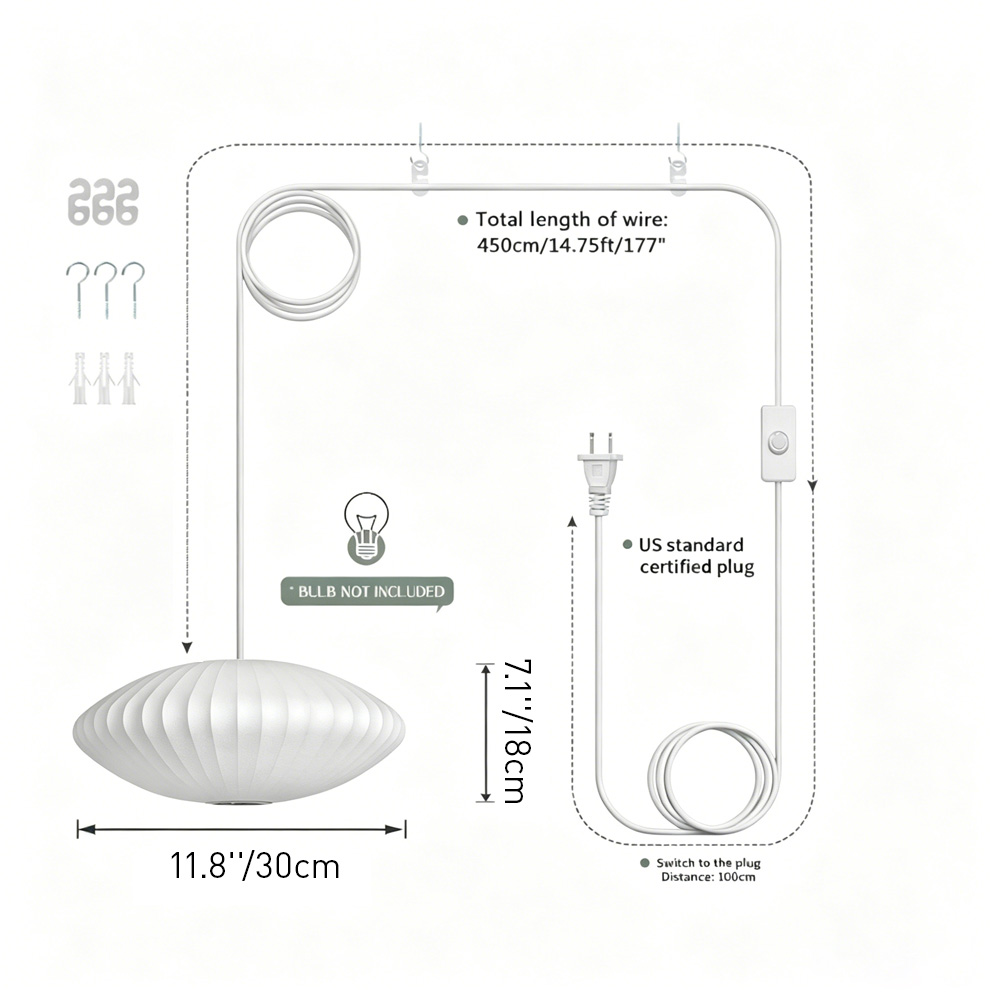 Nordic Saucer White Bubble Plug-In Pendant Light