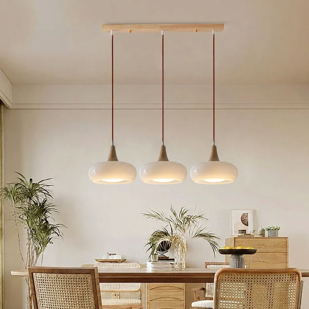 Nordic Minimalist Wood Cream Pendant Light for Bedrooms