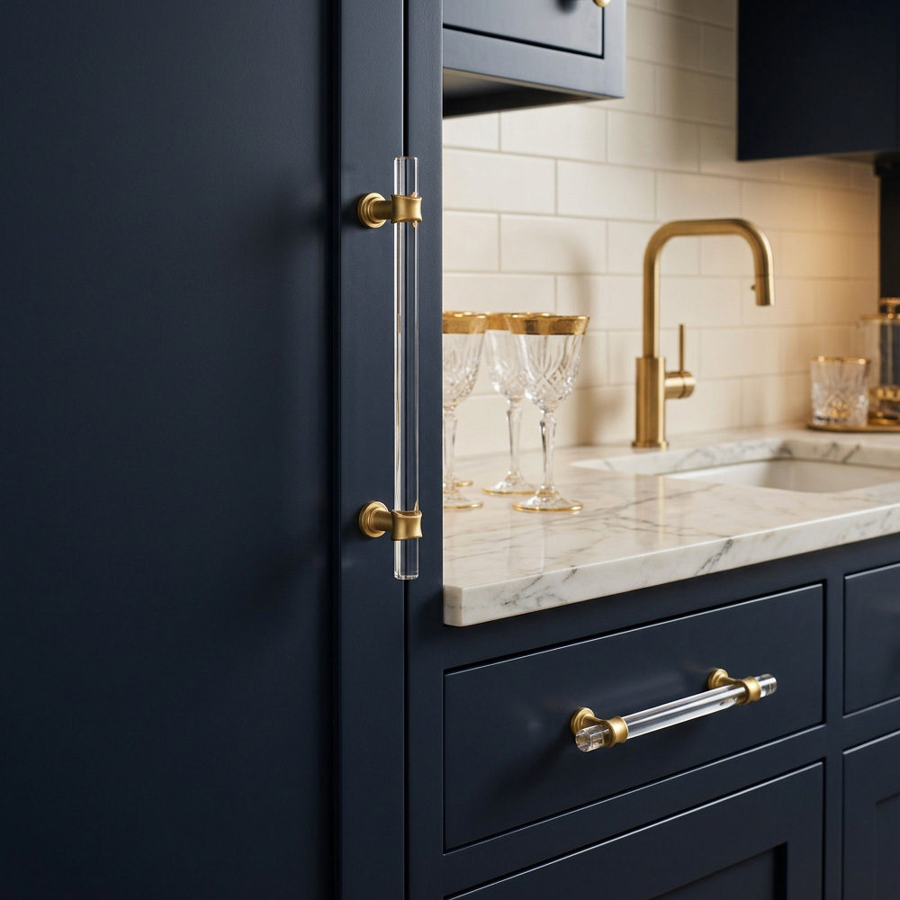 Clear Acrylic Solid Brass Base Drawer Pulls Cabinet Handles