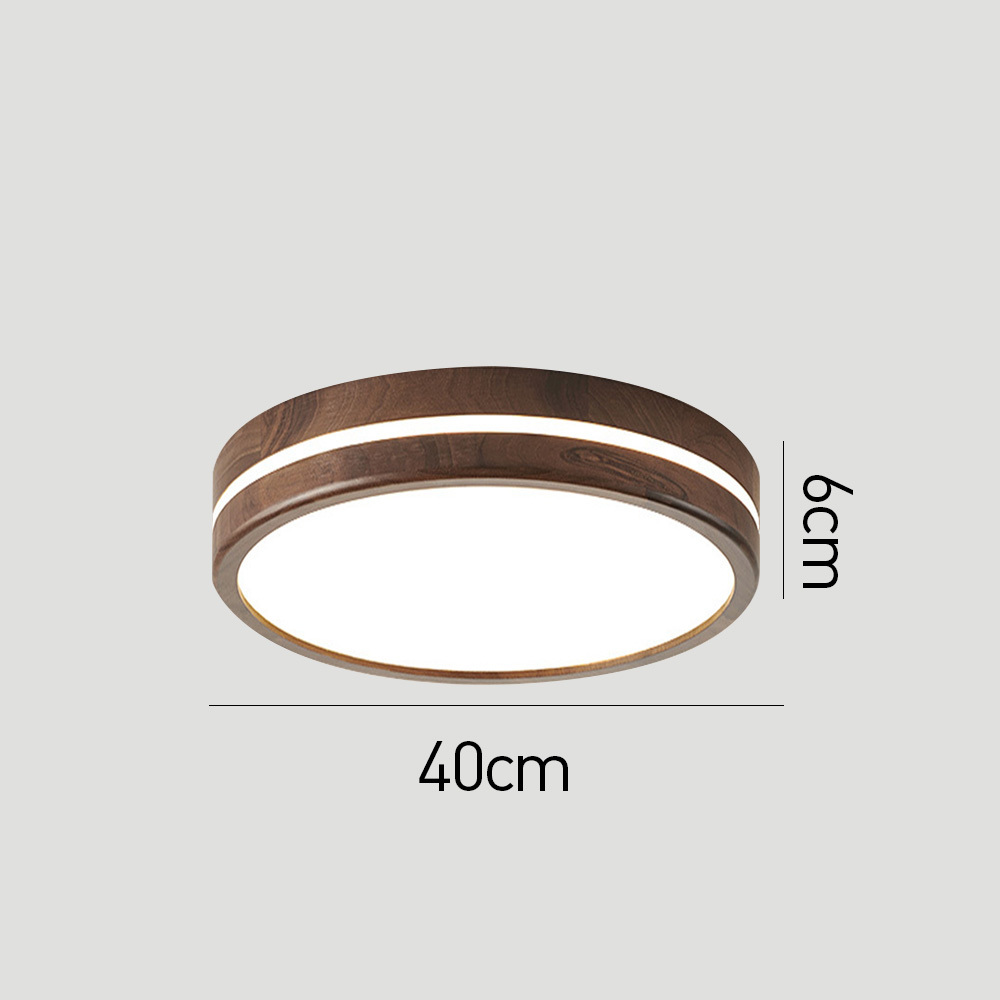 Minimalist Brown Round Wood LED Bedroom Ceiling Lamp