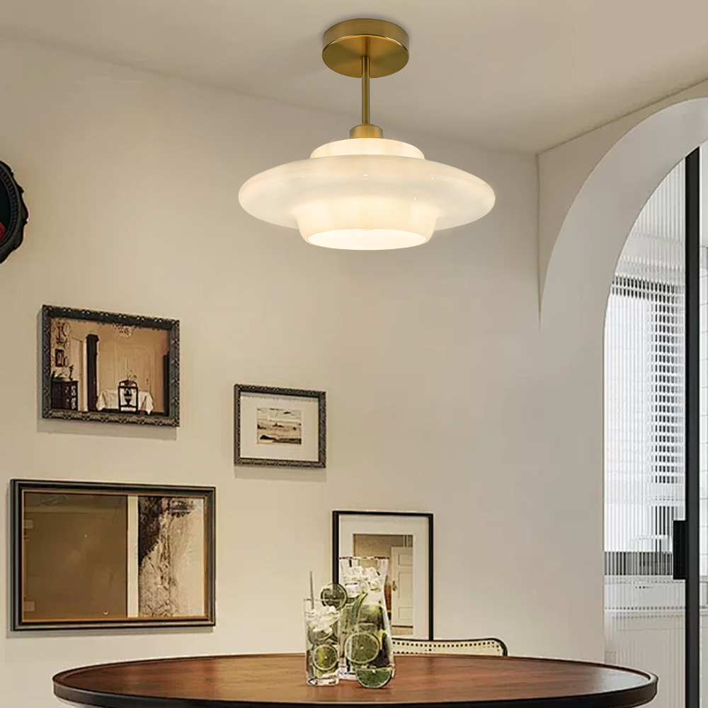 Modern White Glass Flush Mount Ceiling Light 