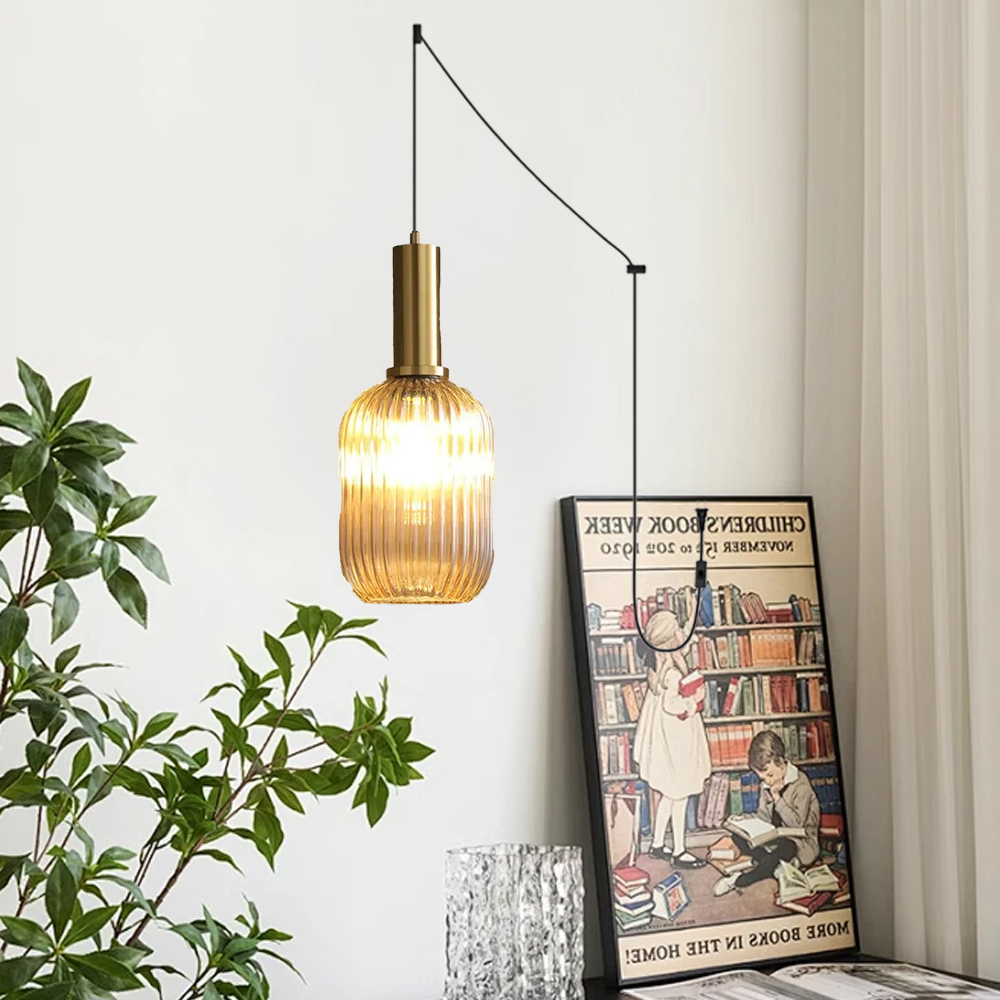Retro Plug-in Lantern Shape Glass Pendant Light