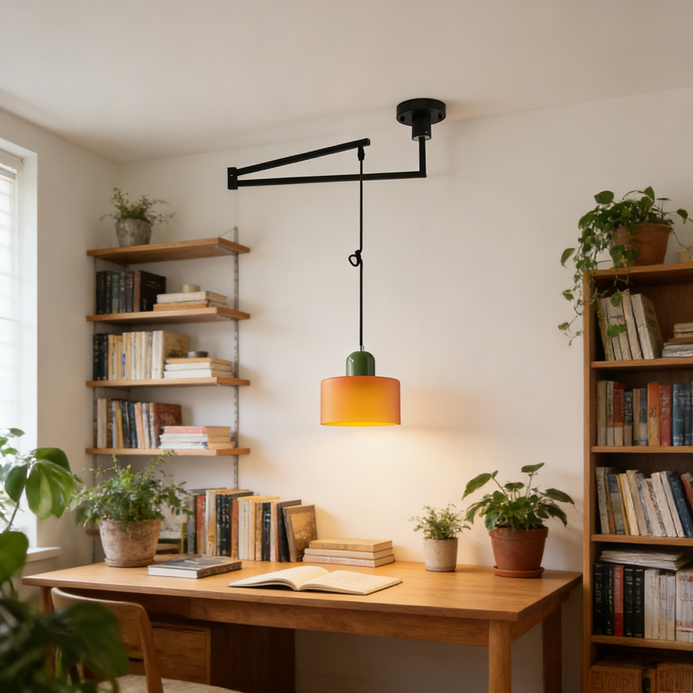 Modern Bauhaus Glass Adjustable Swing Arm Pendant Light