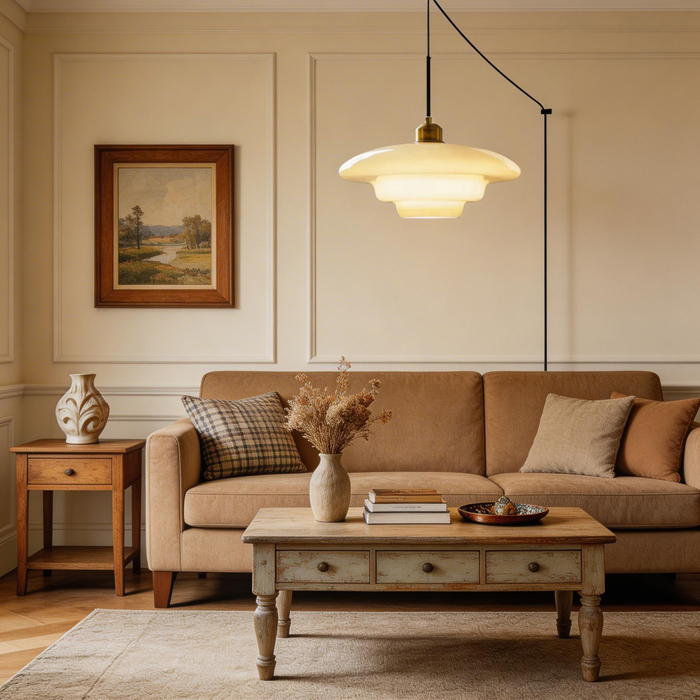 Mid Century Plug-in Milk White Glass Pendant Light