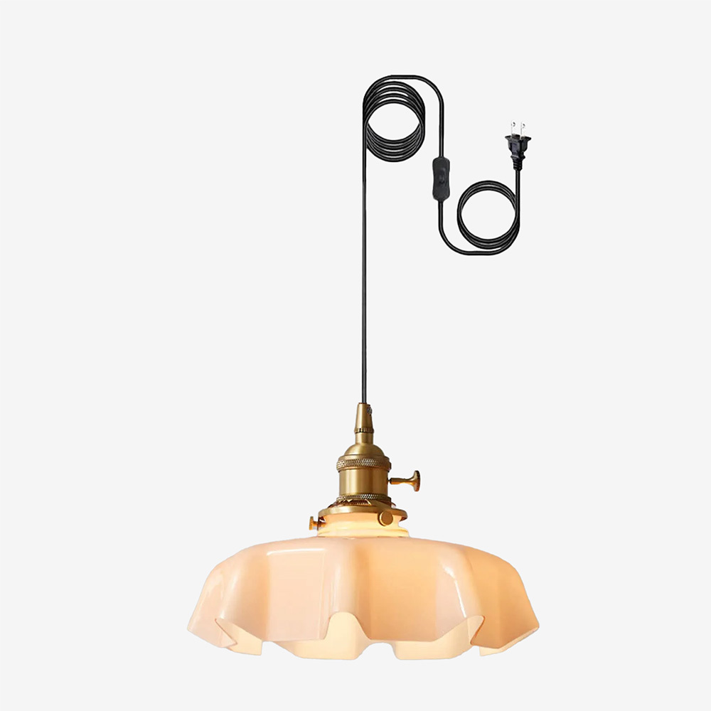 Vintage Plug-in French Opaque Glass Pendant Light