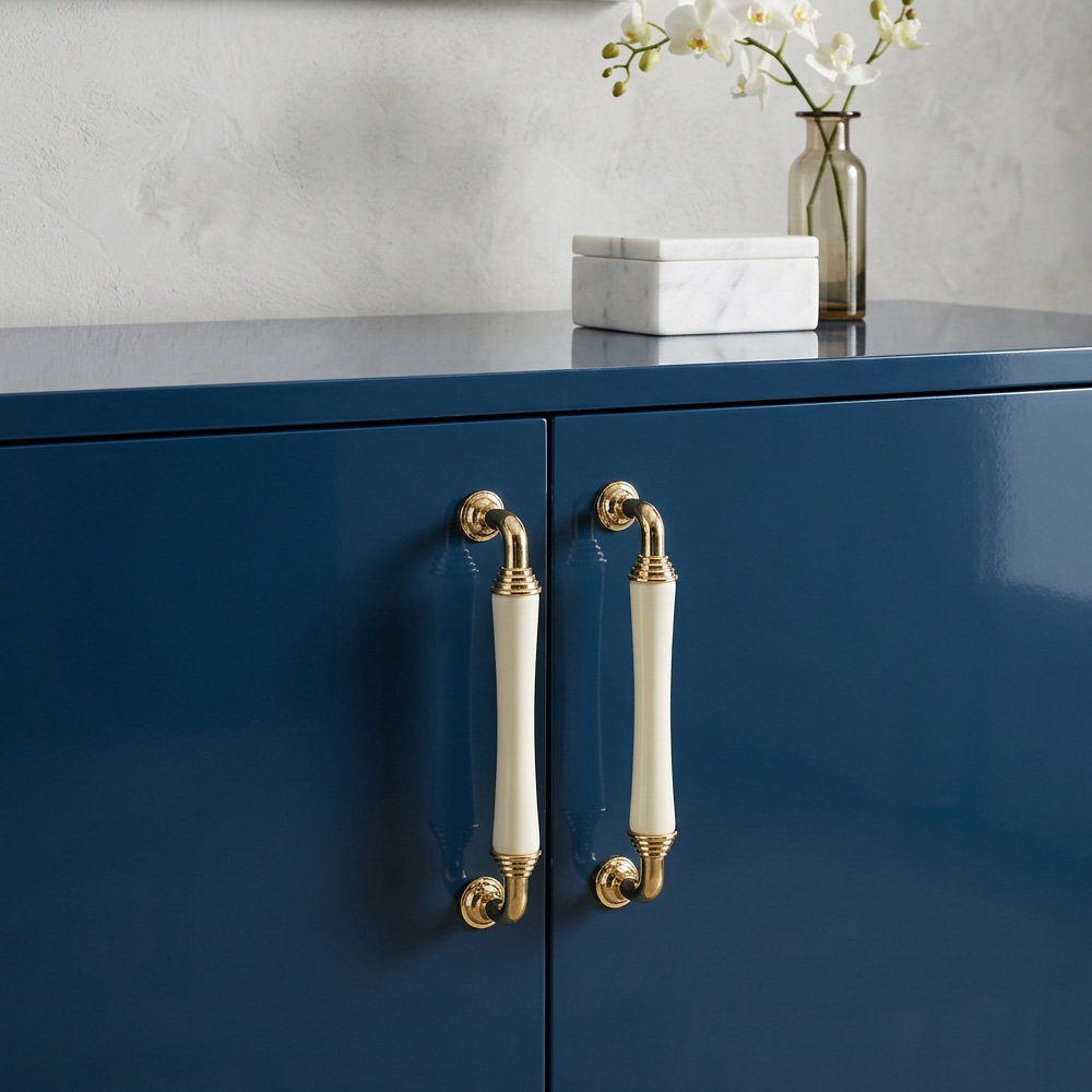 Light Luxury Gold White Creamic Kitchen Door Handles