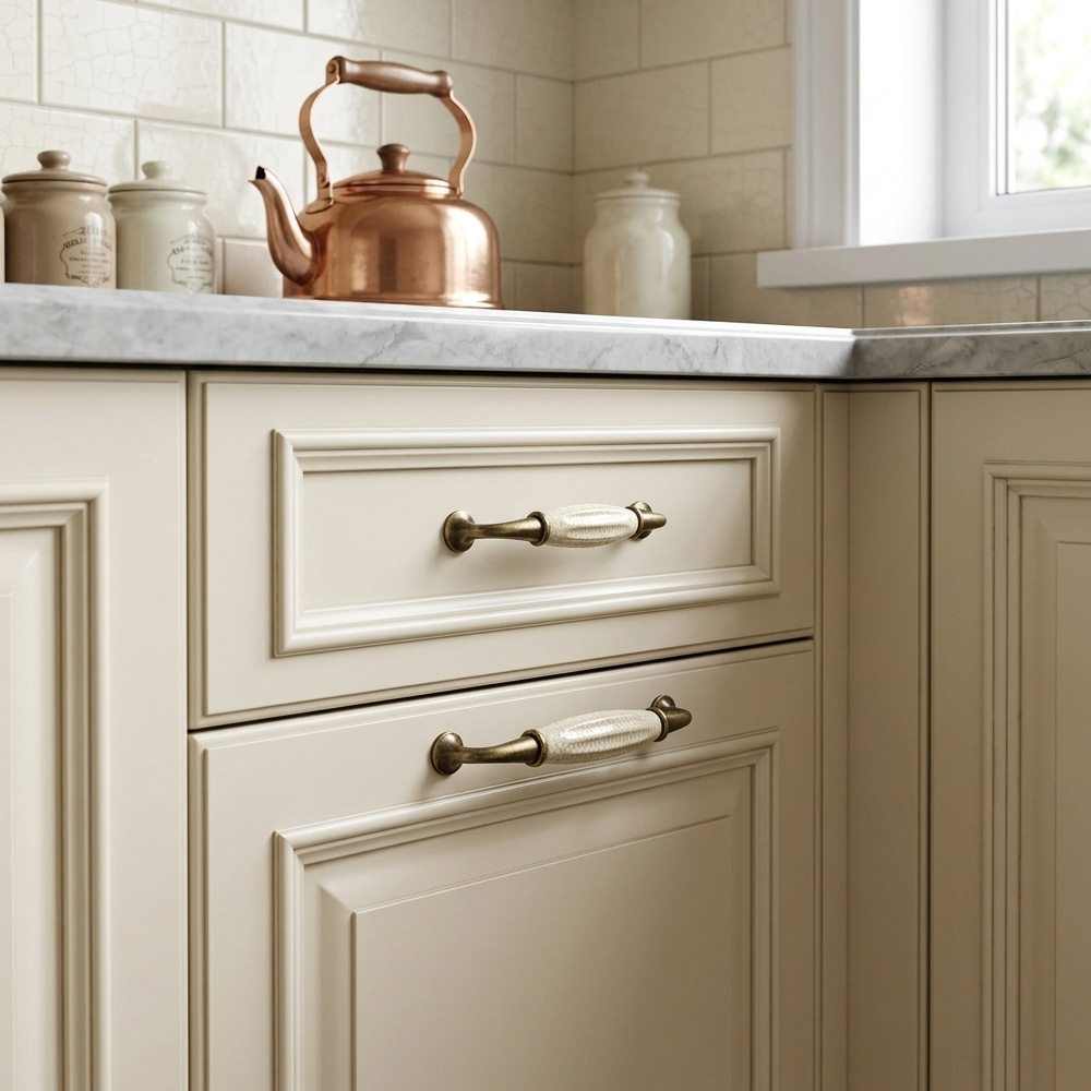 Solid Zinc Alloy Black & White Ceramic Cabinet Handle