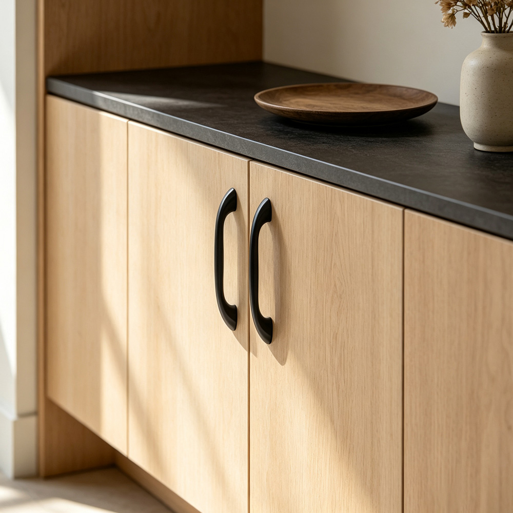 Modern Curved Black and Brass Arc Cabinet Pulls