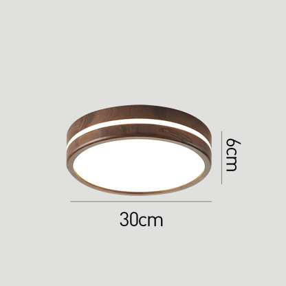 Minimalist Brown Round Wood LED Bedroom Ceiling Lamp