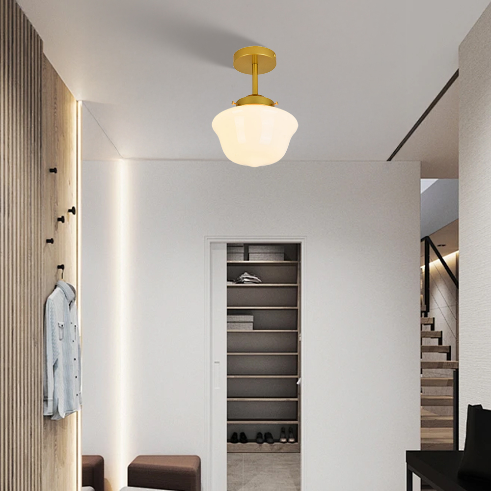 Vintage Glass White Flush Mount Ceiling Light For Bedroom