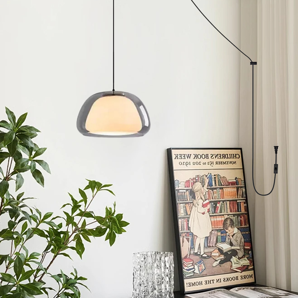 Plug In Pendant Light | Modern Milk Glass Hanging Light