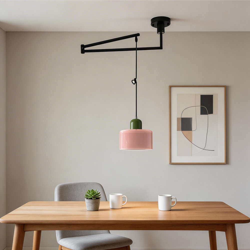 Modern Bauhaus Glass Adjustable Swing Arm Pendant Light