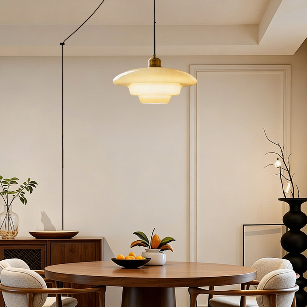 Mid Century Plug-in Milk White Glass Pendant Light