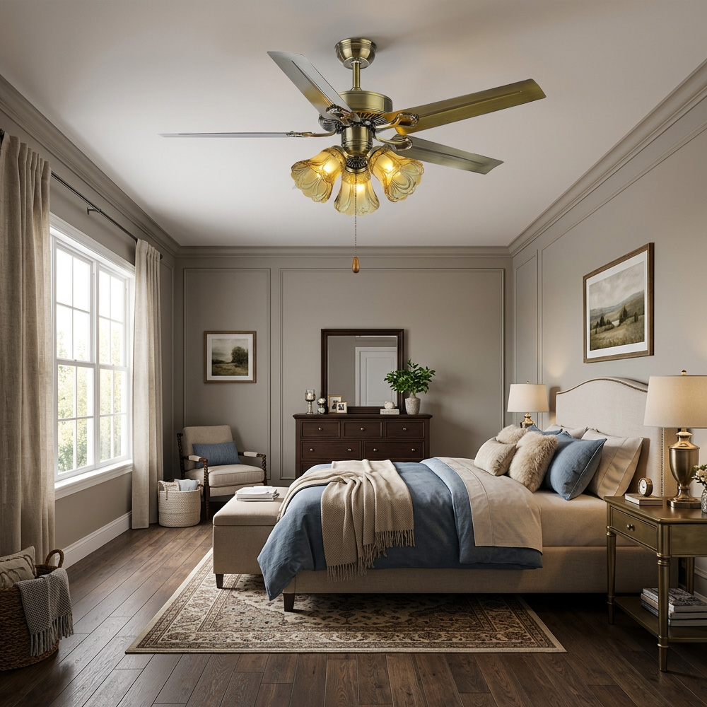 Semi-Flush Vintage Design Black Flower Shape Ceiling Fan With Light