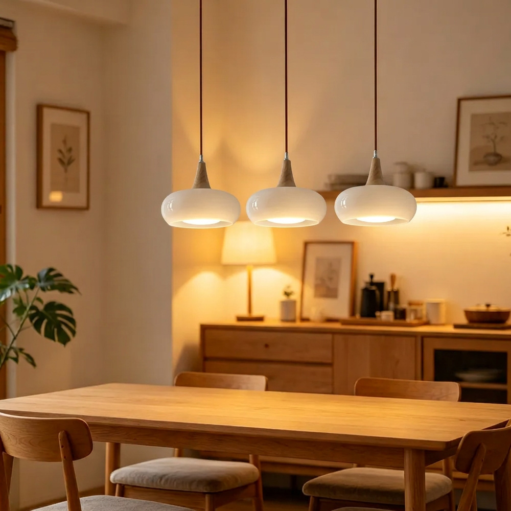 Nordic Minimalist Wood Cream Pendant Light for Bedrooms