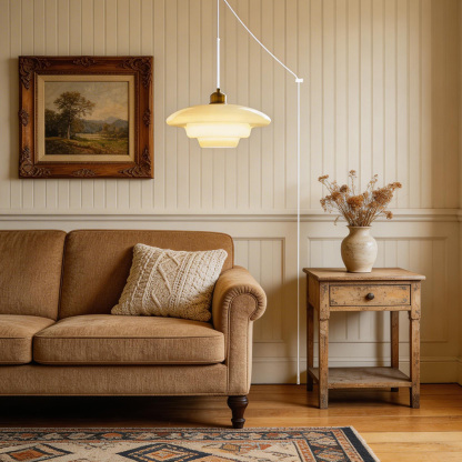 Mid Century Plug-in Milk White Glass Pendant Light
