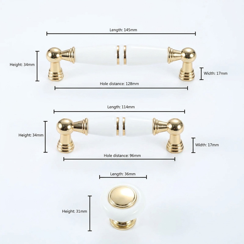 Light Luxury Gold White Creamic Kitchen Door Handles