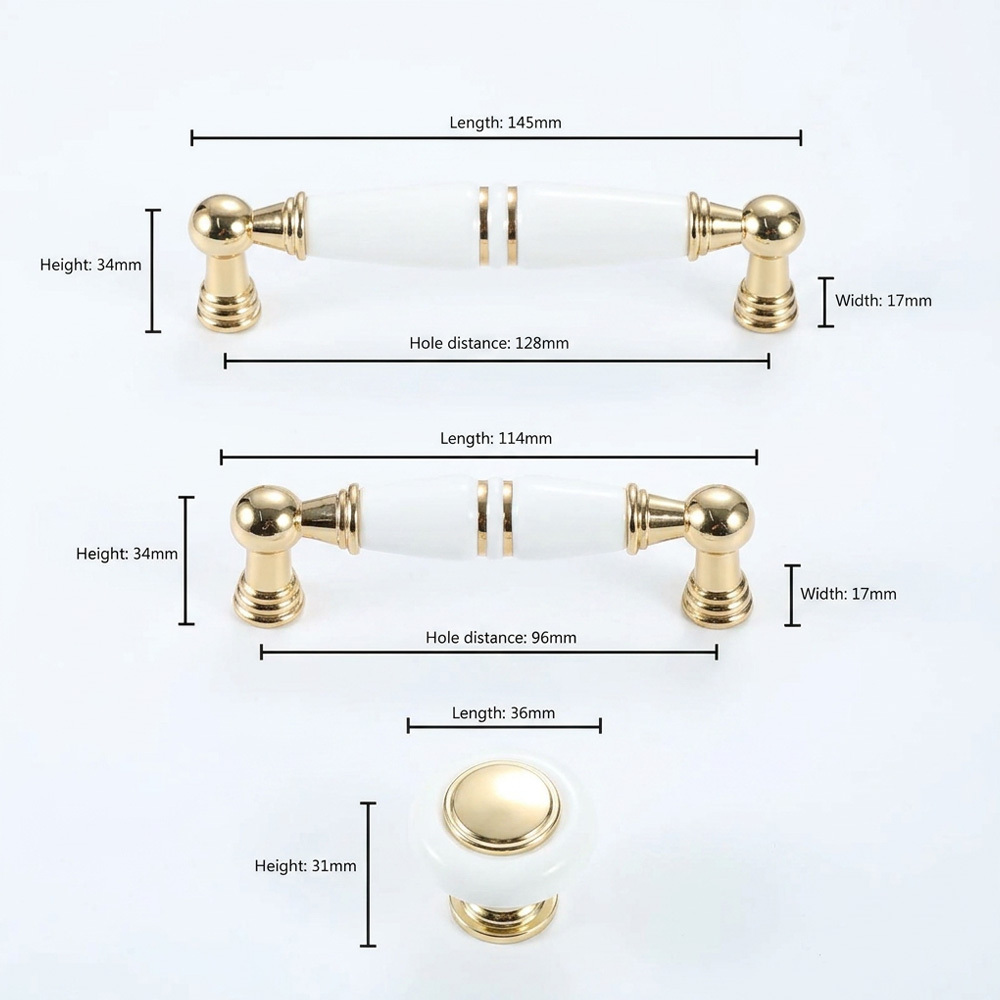 Light Luxury Gold White Creamic Kitchen Door Handles