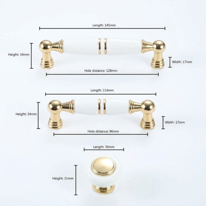Light Luxury Gold White Creamic Kitchen Door Handles