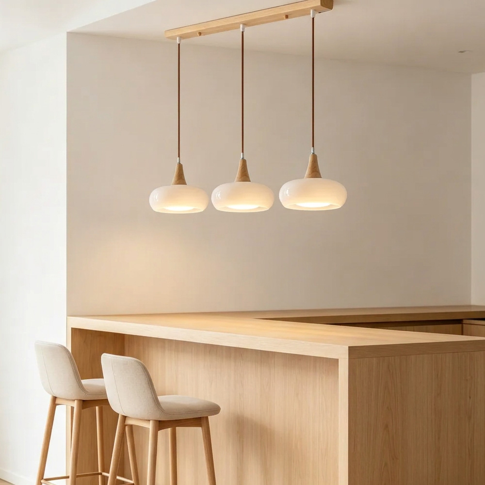 Nordic Minimalist Wood Cream Pendant Light for Bedrooms