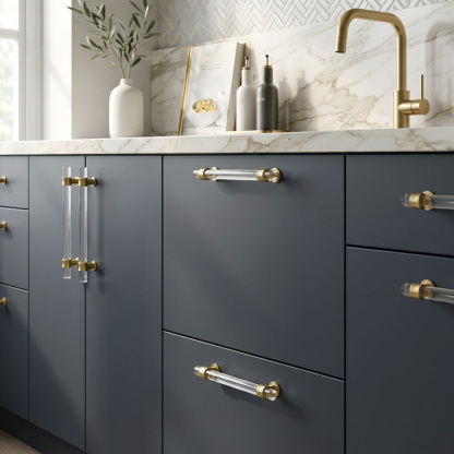 Clear Acrylic Solid Brass Base Drawer Pulls Cabinet Handles
