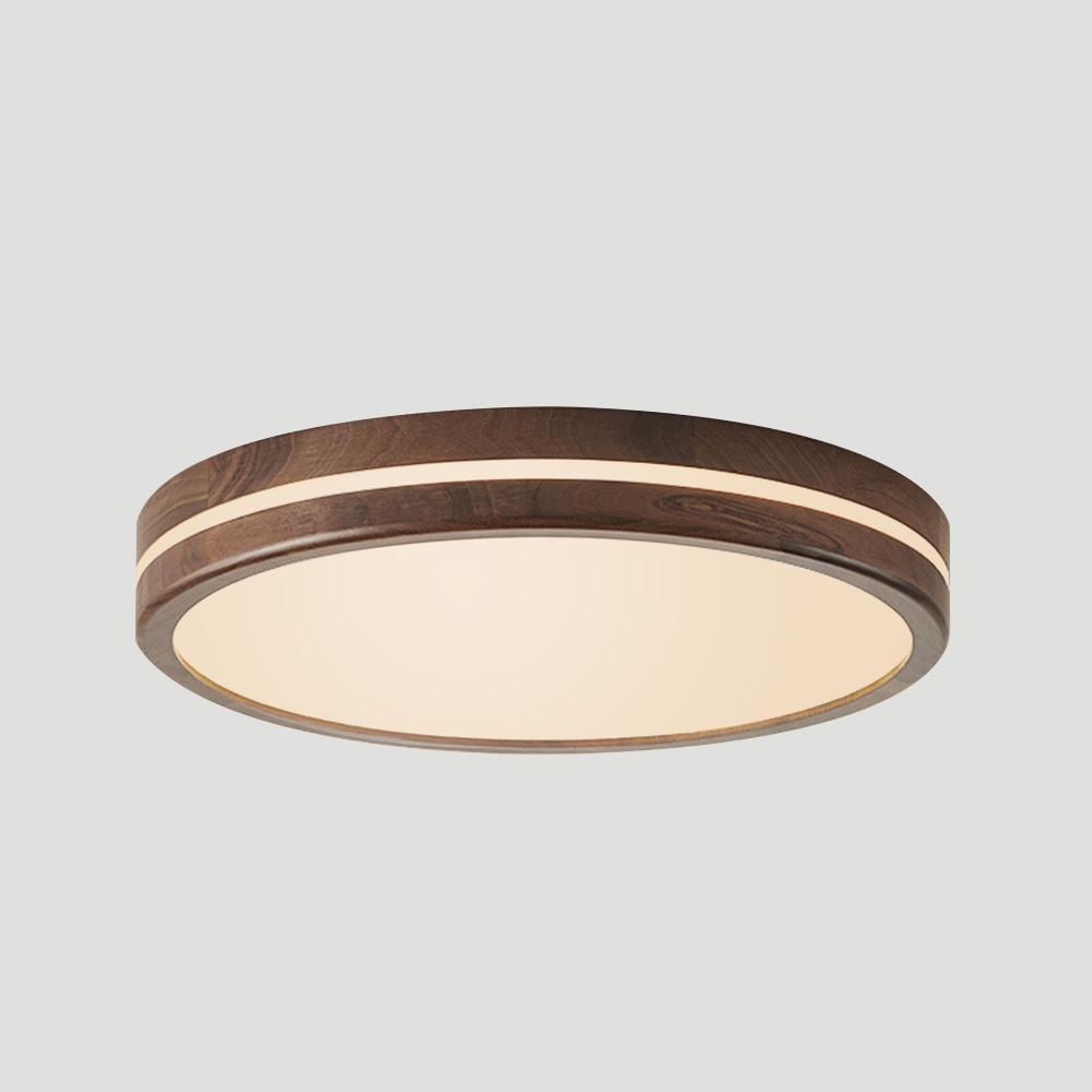 Minimalist Brown Round Wood LED Bedroom Ceiling Lamp