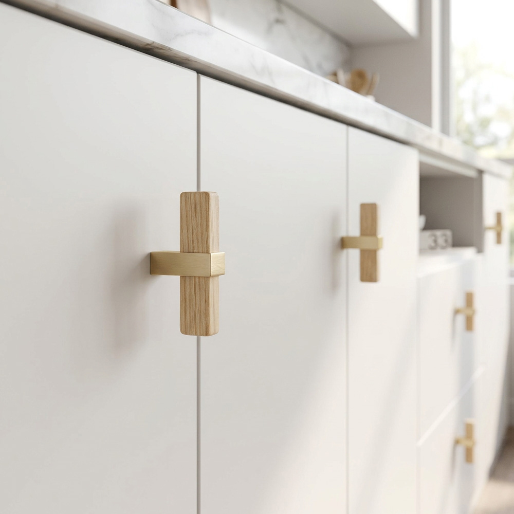 Square Wooden Brass Walnut Cabinet Handle Kitchen Drawer Pulls